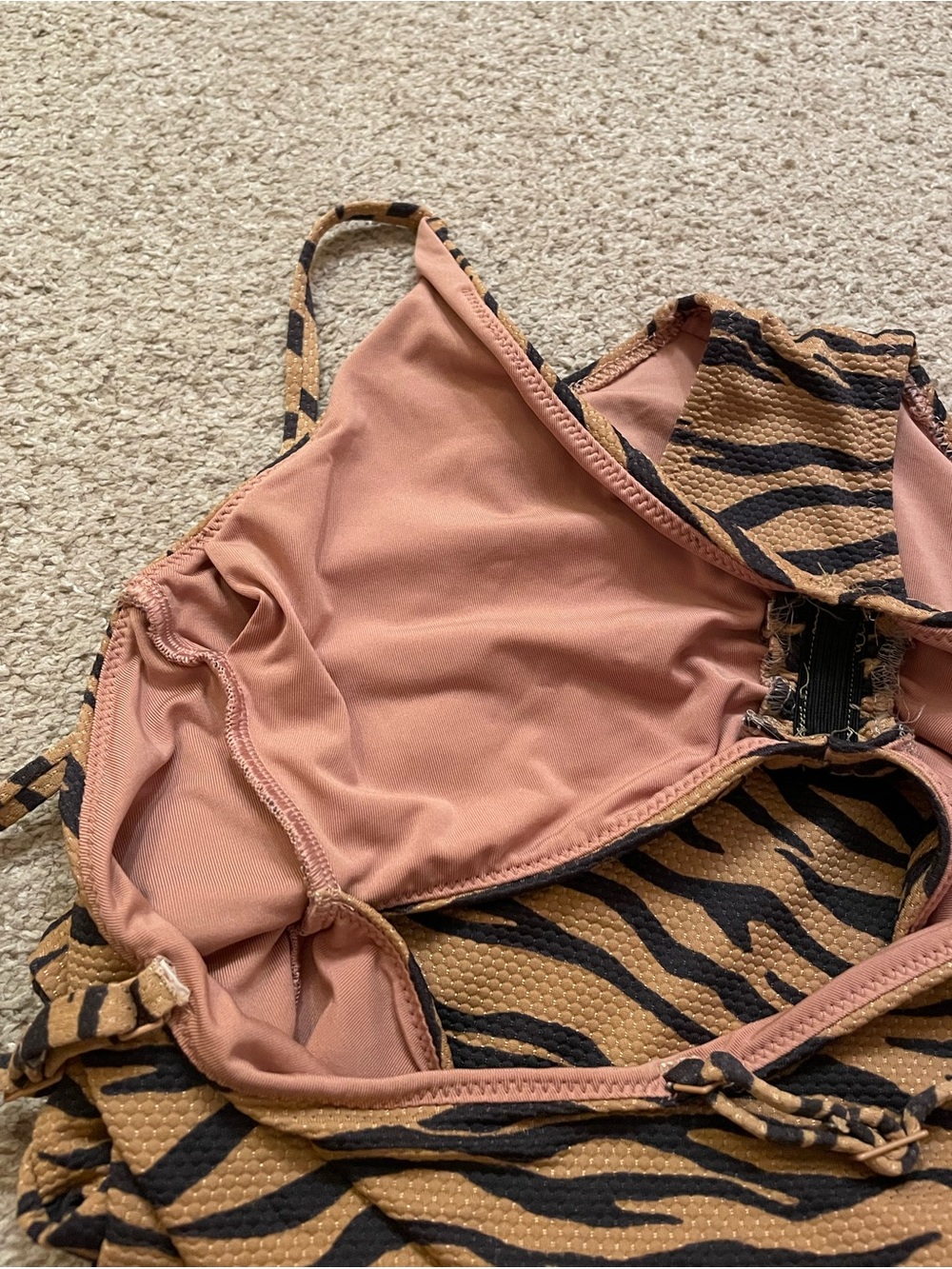 aerie one piece swimsuit bathing cutout small long ruched tiger print ribbed - Picture 4 of 6